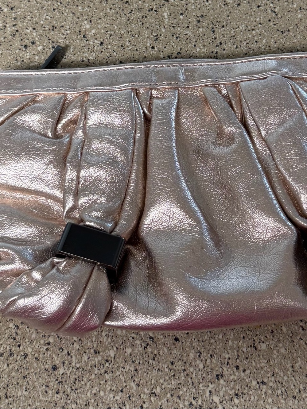 Botkier Metallic Rose Gold Pleated Wristlet Clutch with Black Accent